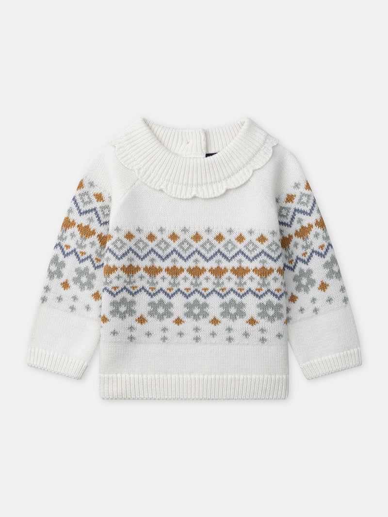Weißer Jacquard-Pullover für Mädchen