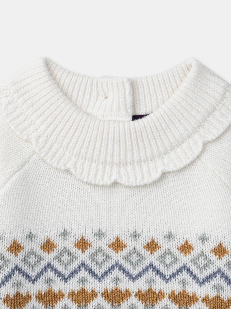 Pull blanc à motif jacquard Bébé Fille