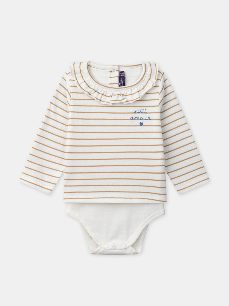 Babybody mit braunen Streifen und Kragen für Mädchen