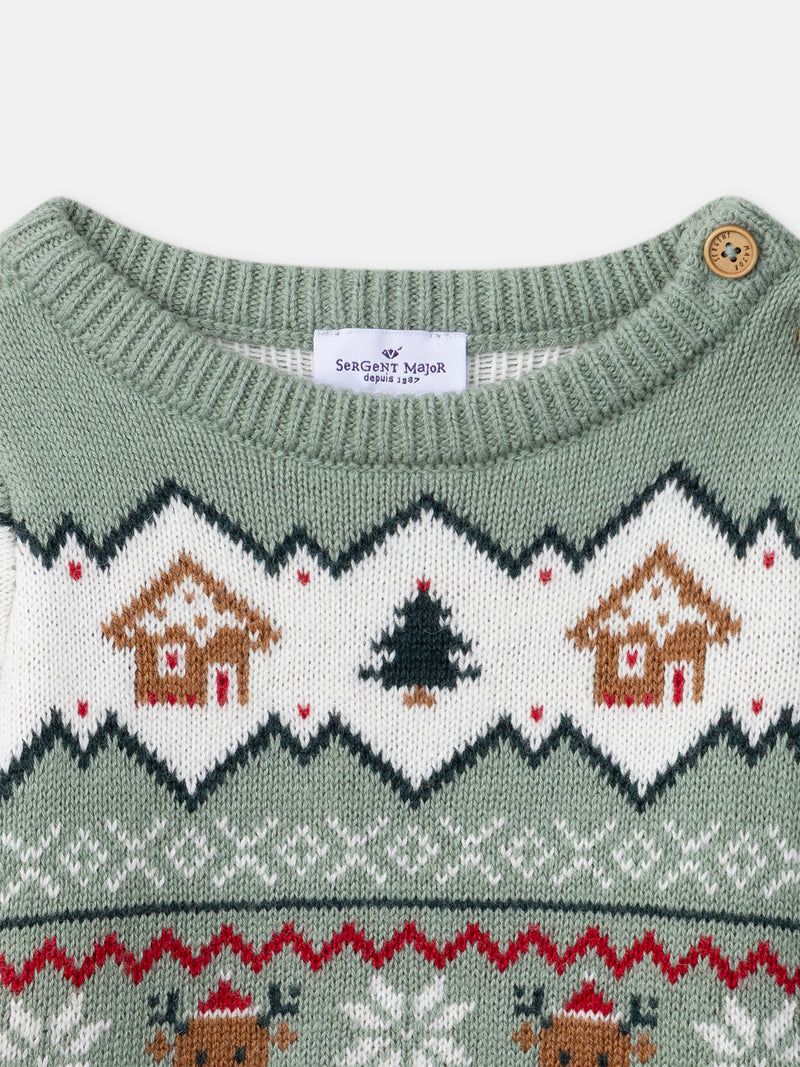Weihnachtspulli in Salbeigrün Unisex für Babys