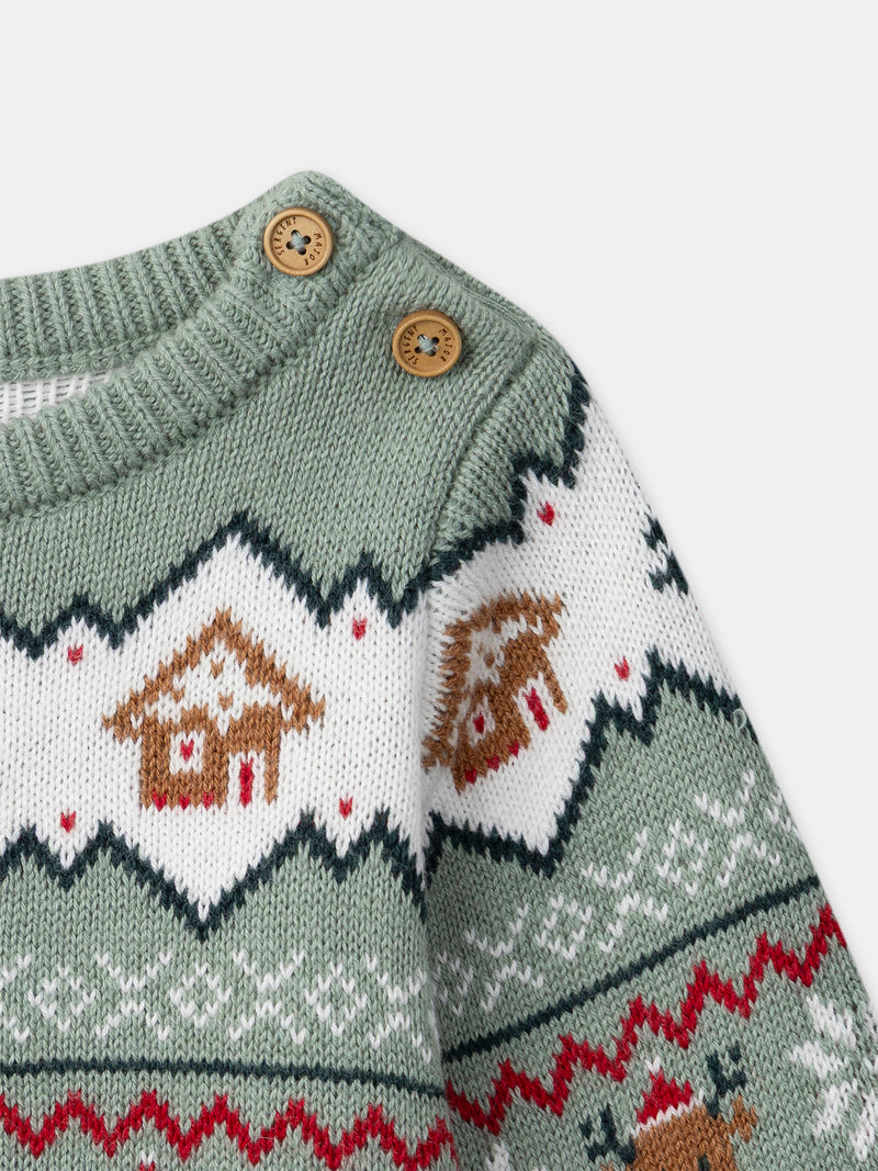 Weihnachtspulli in Salbeigrün Unisex für Babys