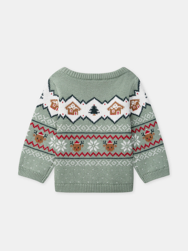 Weihnachtspulli in Salbeigrün Unisex für Babys