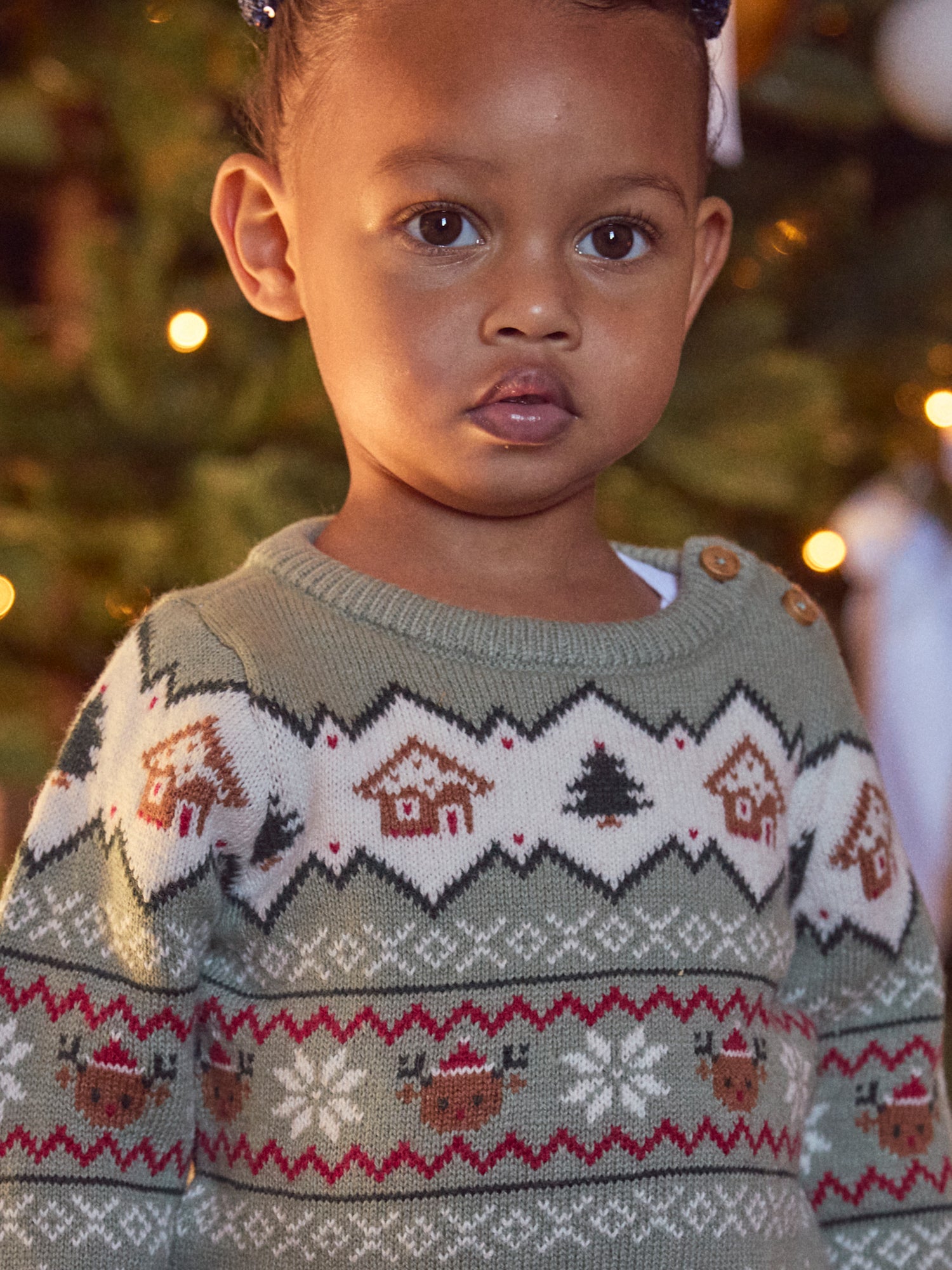 Pull de noël vert sauge Bébé Mixte