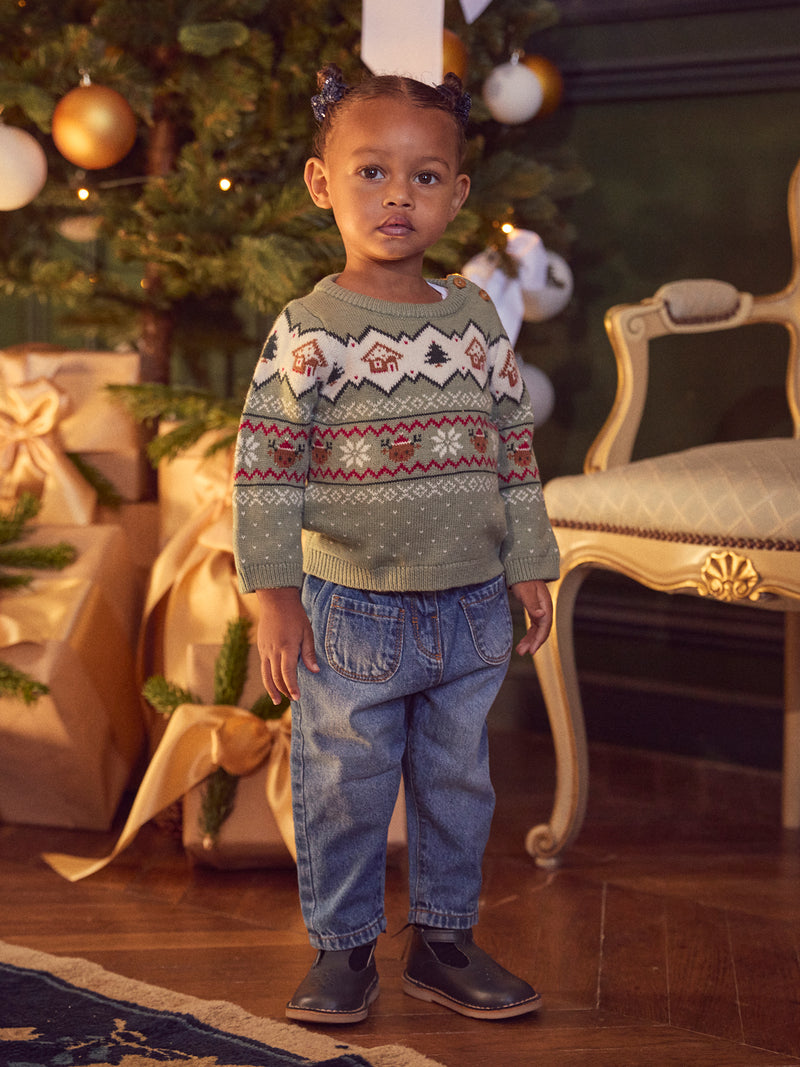Weihnachtspulli in Salbeigrün Unisex für Babys