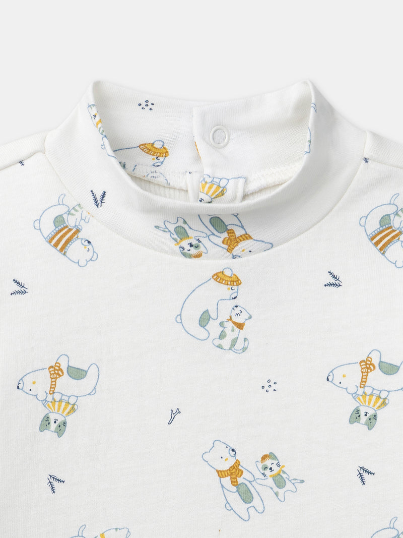 Weißer Babybodys mit Tierdruck und Stehkragen für Jungen