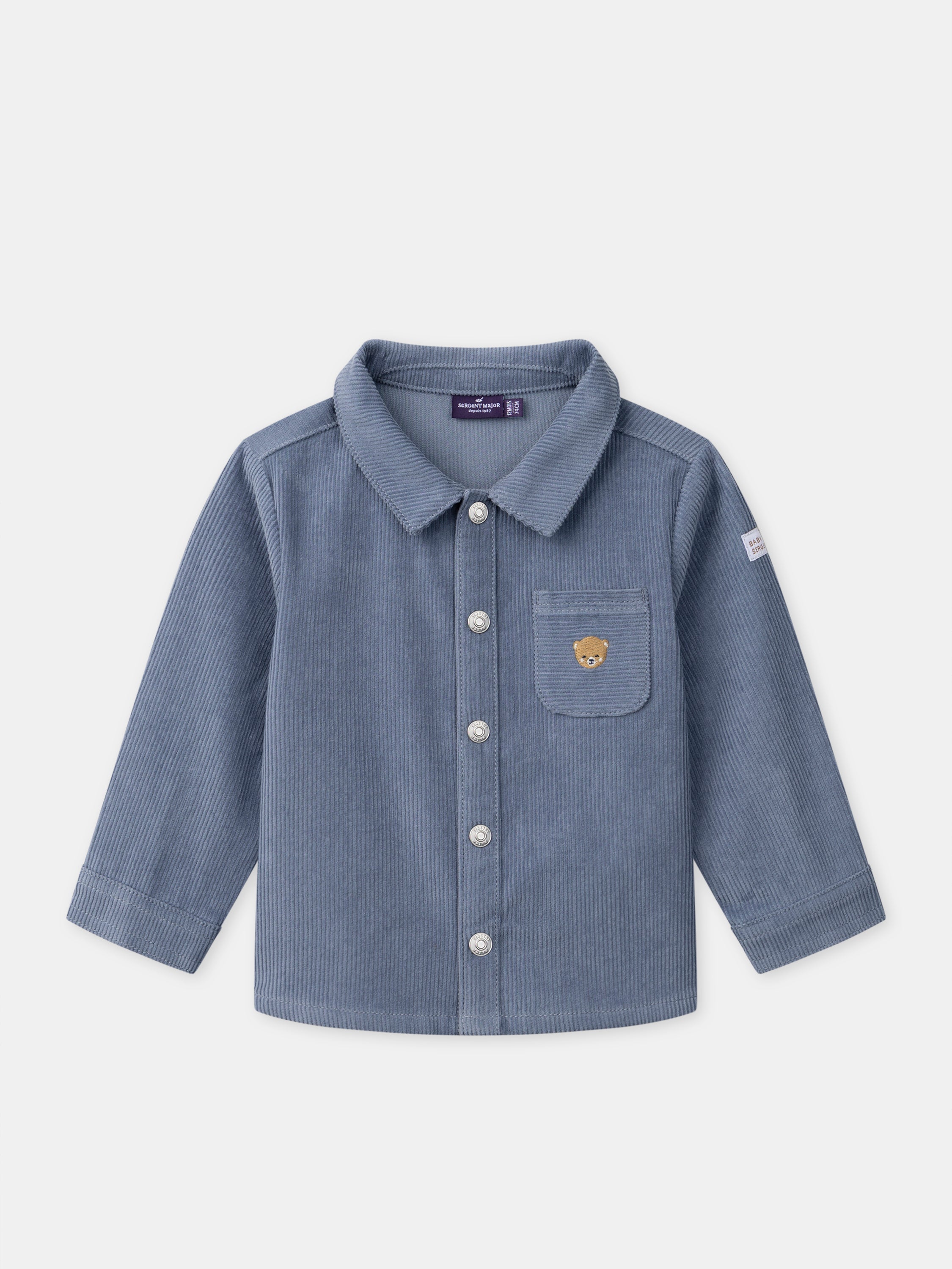 Chemise bleue grisé en velours Bébé Garçon