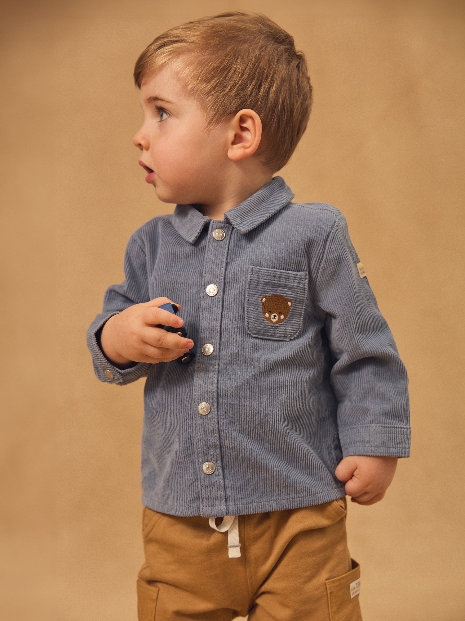Chemise bleue grisé en velours Bébé Garçon