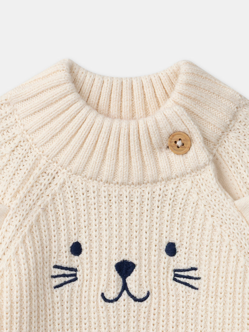 Pull beige visage animal Bébé Garçon