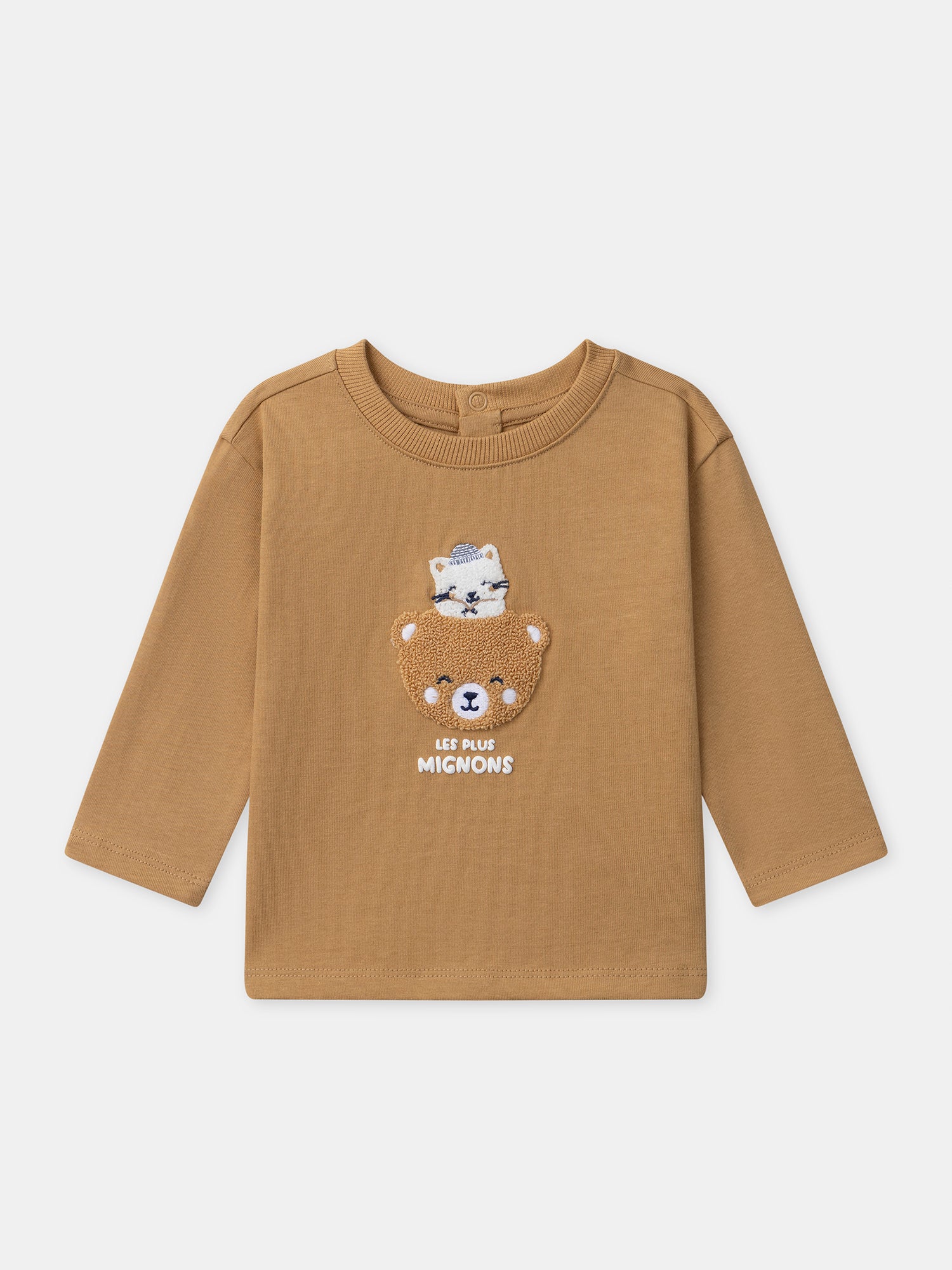 T-shirt marron à patch ours et manches longues Bébé Garçon