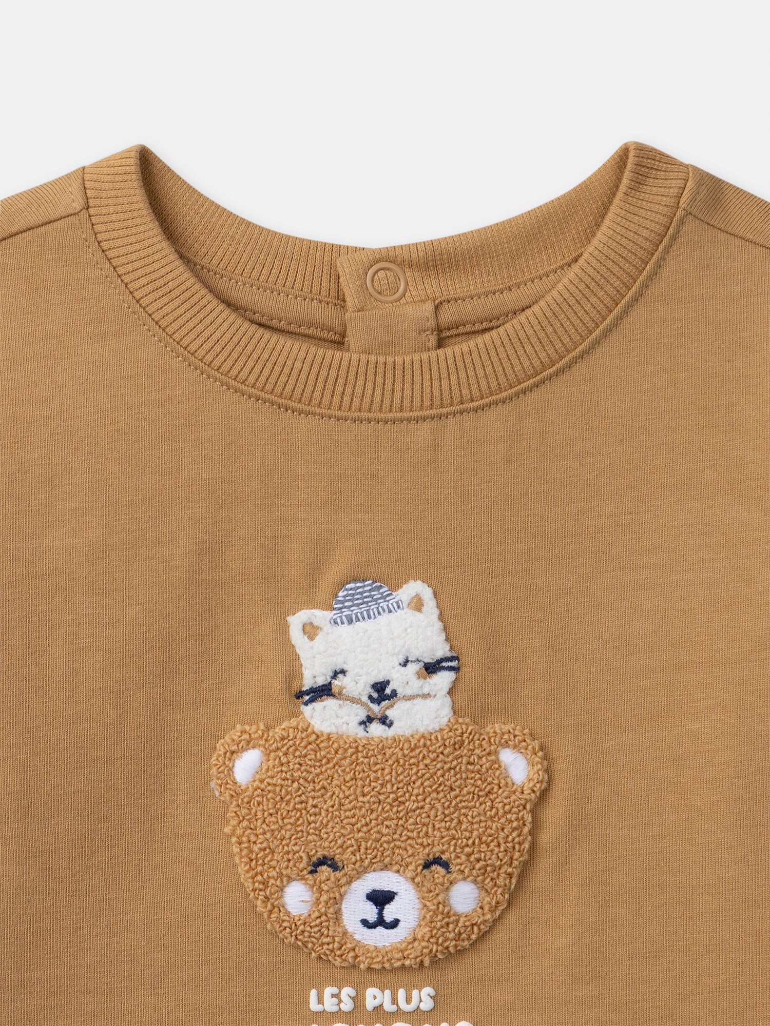 T-shirt marron à patch ours et manches longues Bébé Garçon