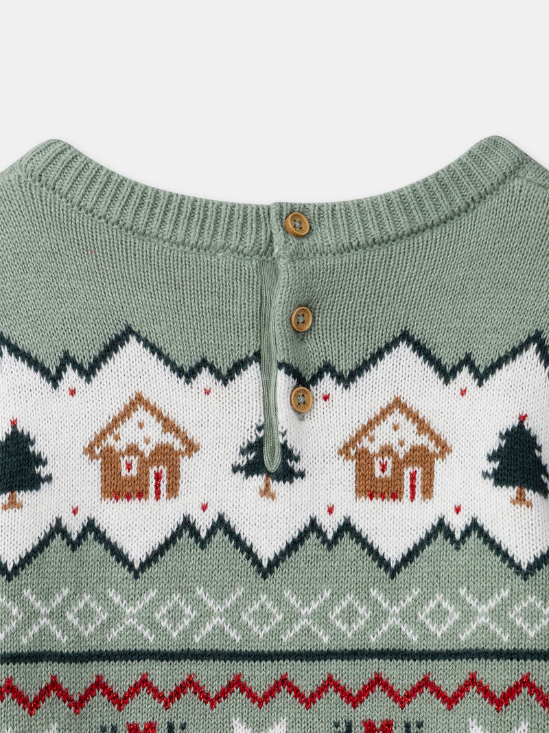 Salbeigrüner Weihnachtspulli für Mädchen