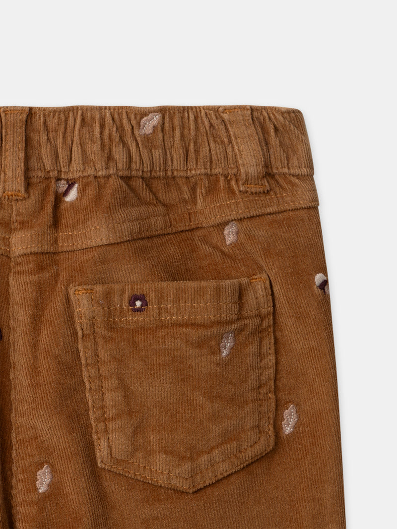 Braune Samthose mit Quastenbestickung für Mädchen