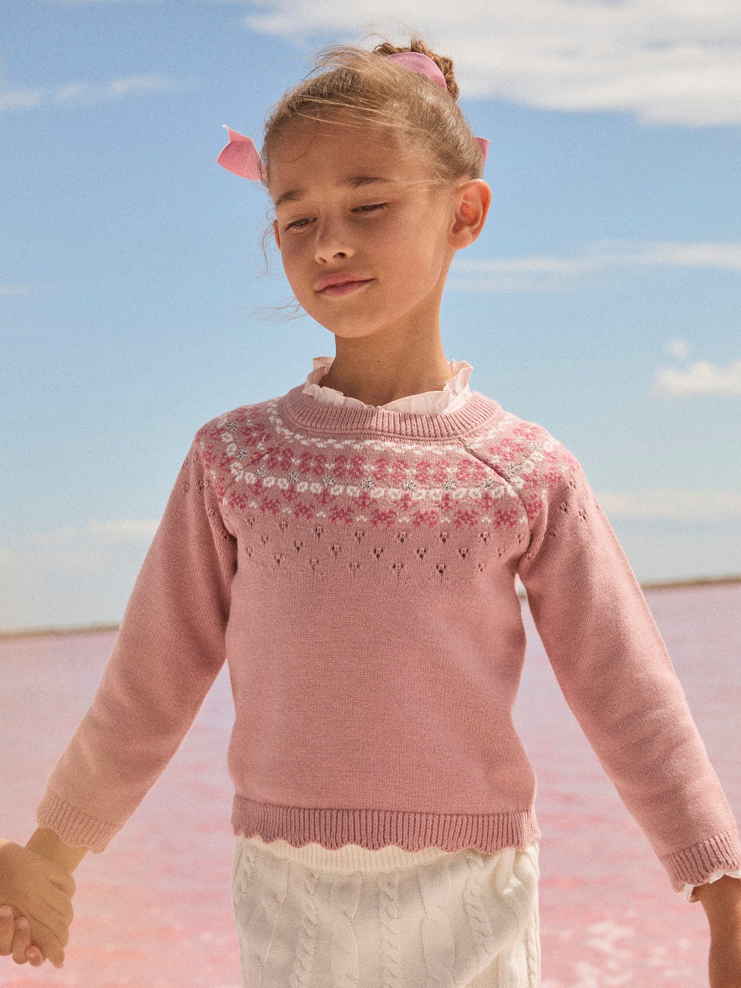 Pull rose à motifs jacquards Fille