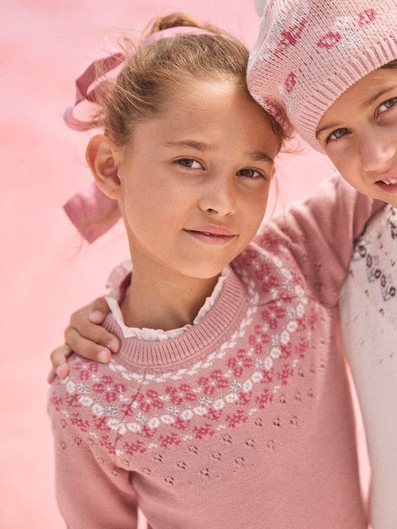 Pull rose à motif jacquard Fille