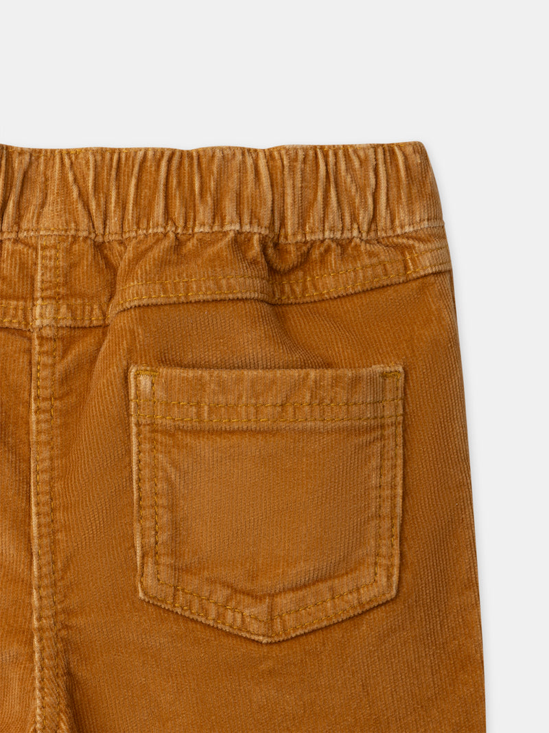 Braune Samt-Hosen mit Blumenstickereien für Mädchen