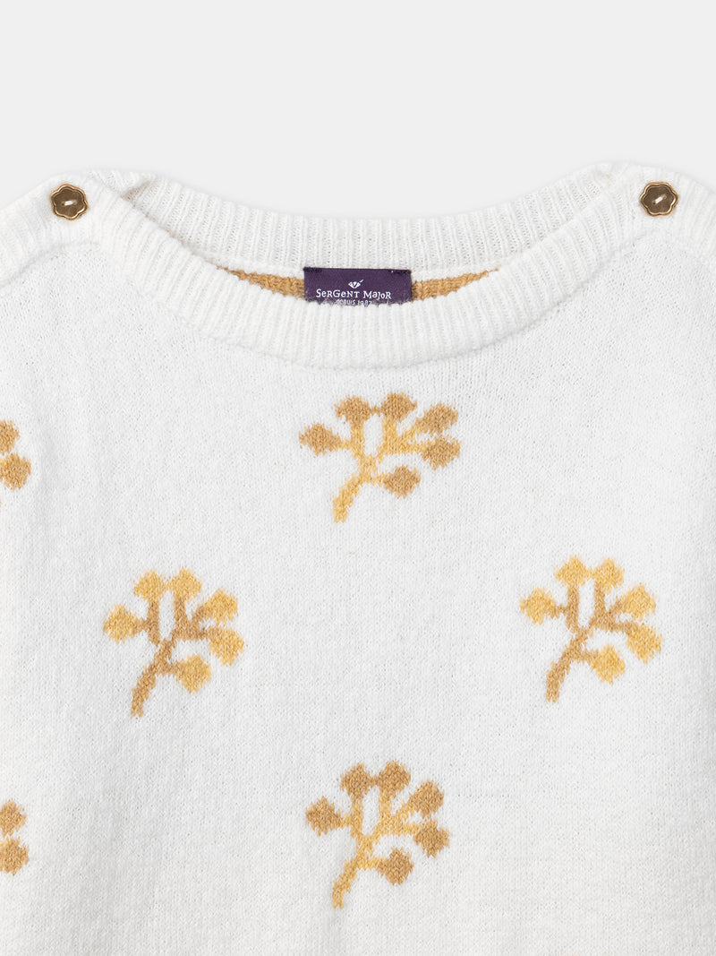 Pull blanc à motif fleurs jaunes Fille