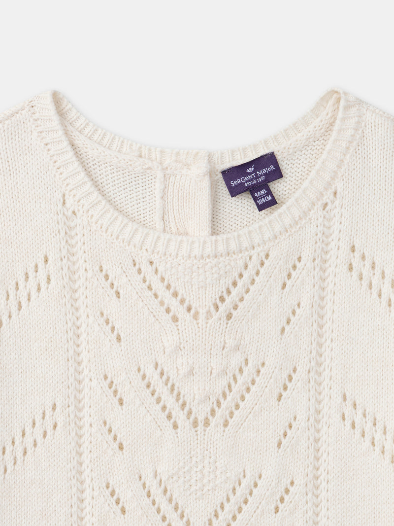 Zweifarbiges Ecru-Kleid mit Blumenmuster für Mädchen