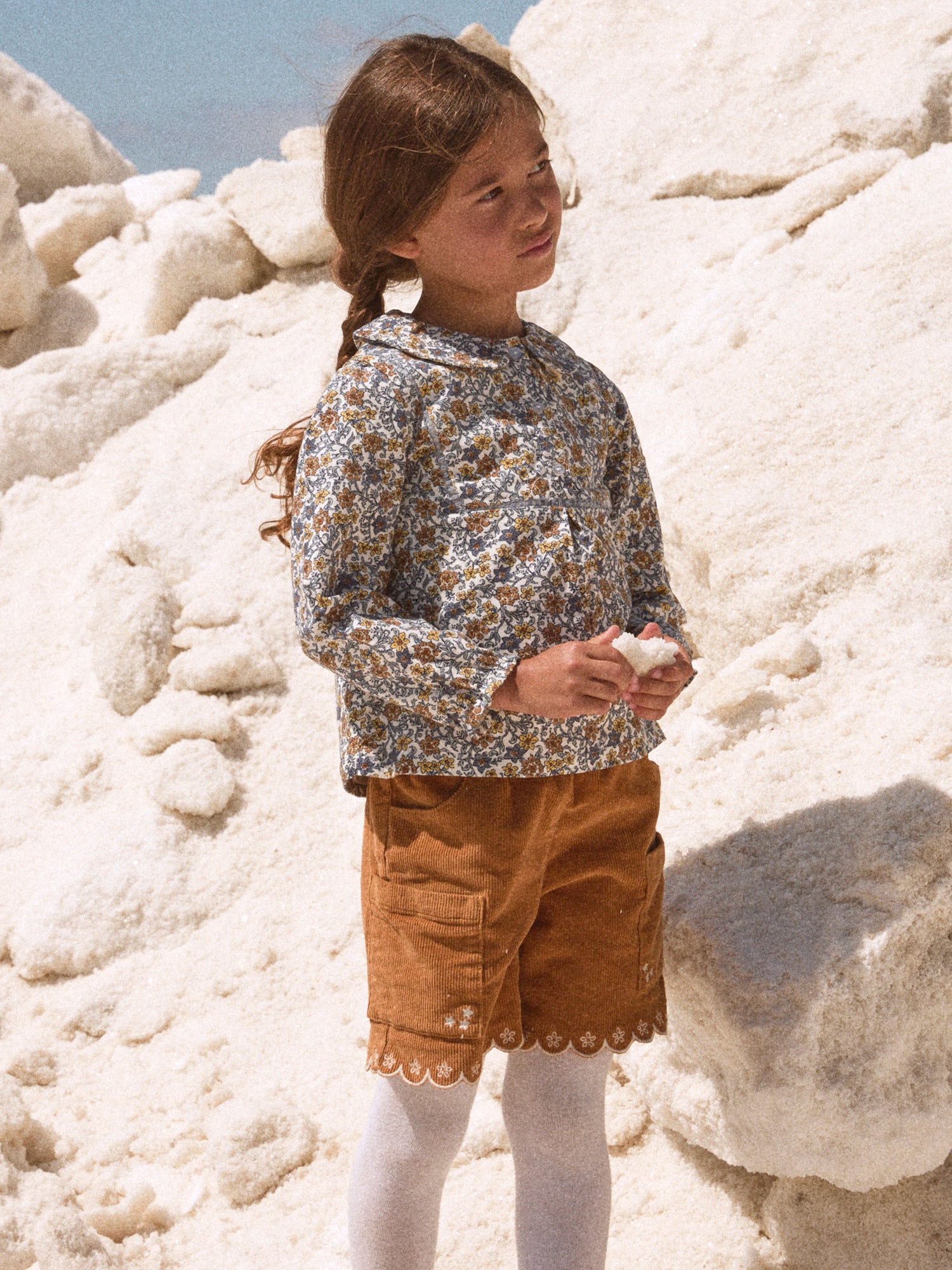 Short marron en velours Fille