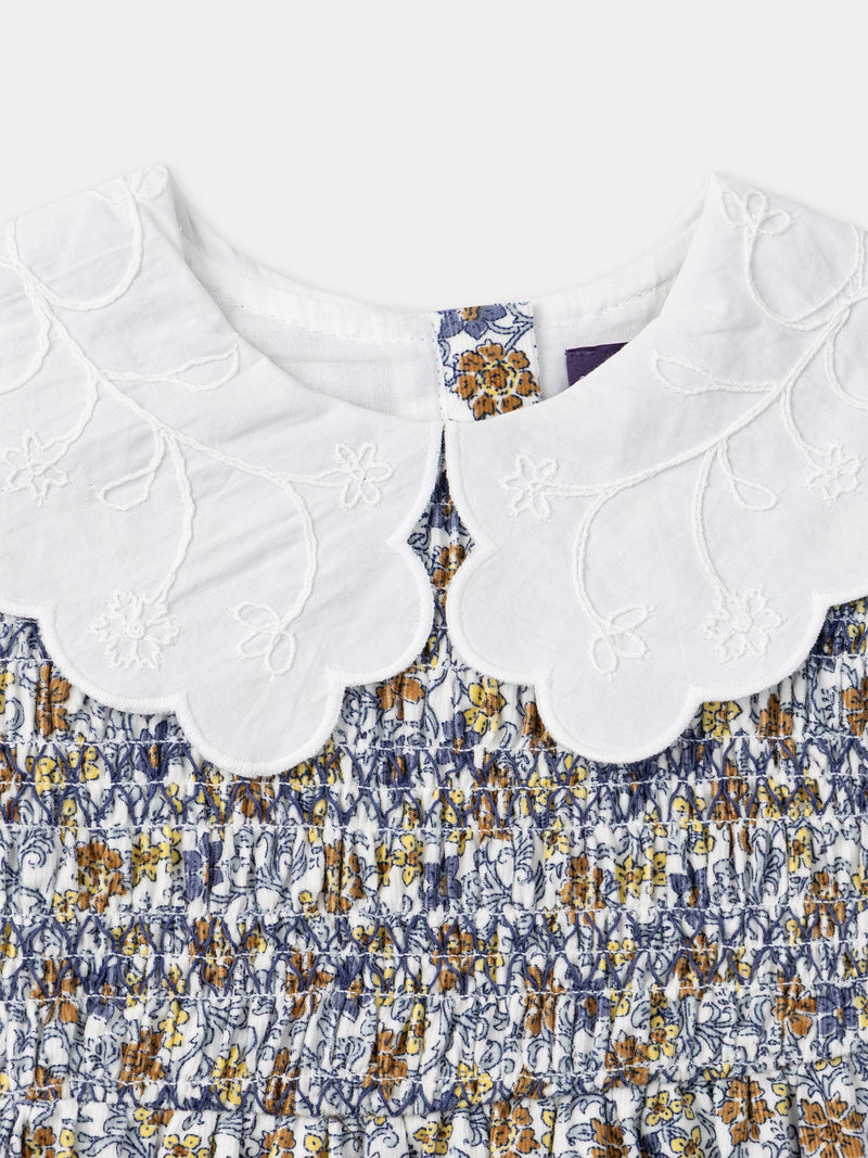 Kleid mit weißem Blumenmuster und Blumenkraagen für Mädchen