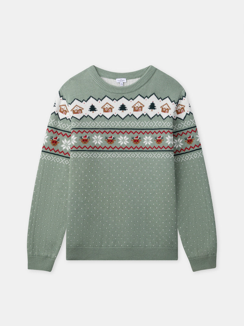 Pull de noël vert sauge Homme