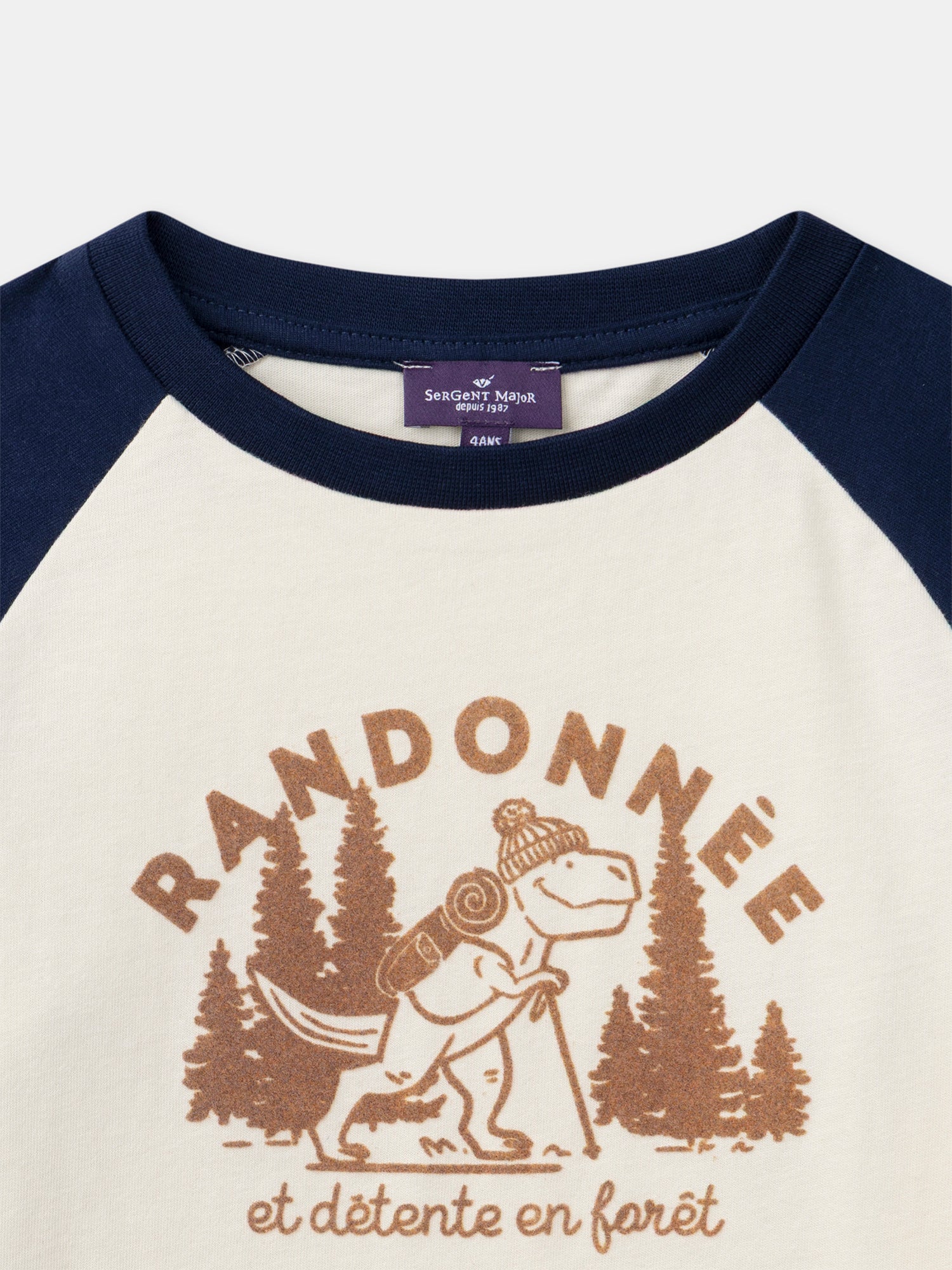 Blaues und Ecru-Dinosaurier-Druck Langarm-T-Shirt für Jungen