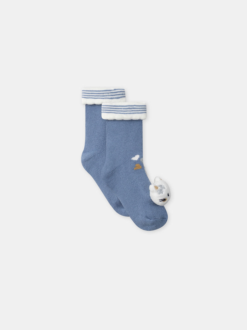 Blaue Socken mit Katzenkopf für Mädchen