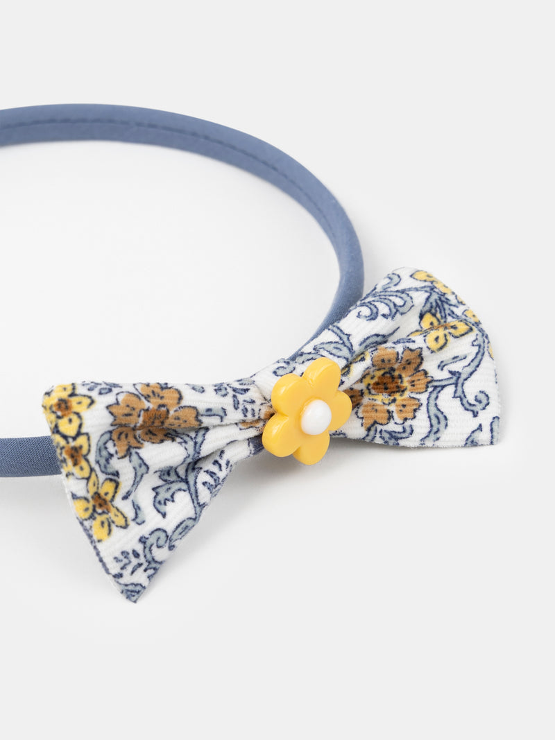 Blaues Stirnband mit Blumendruck und Schleife für Mädchen