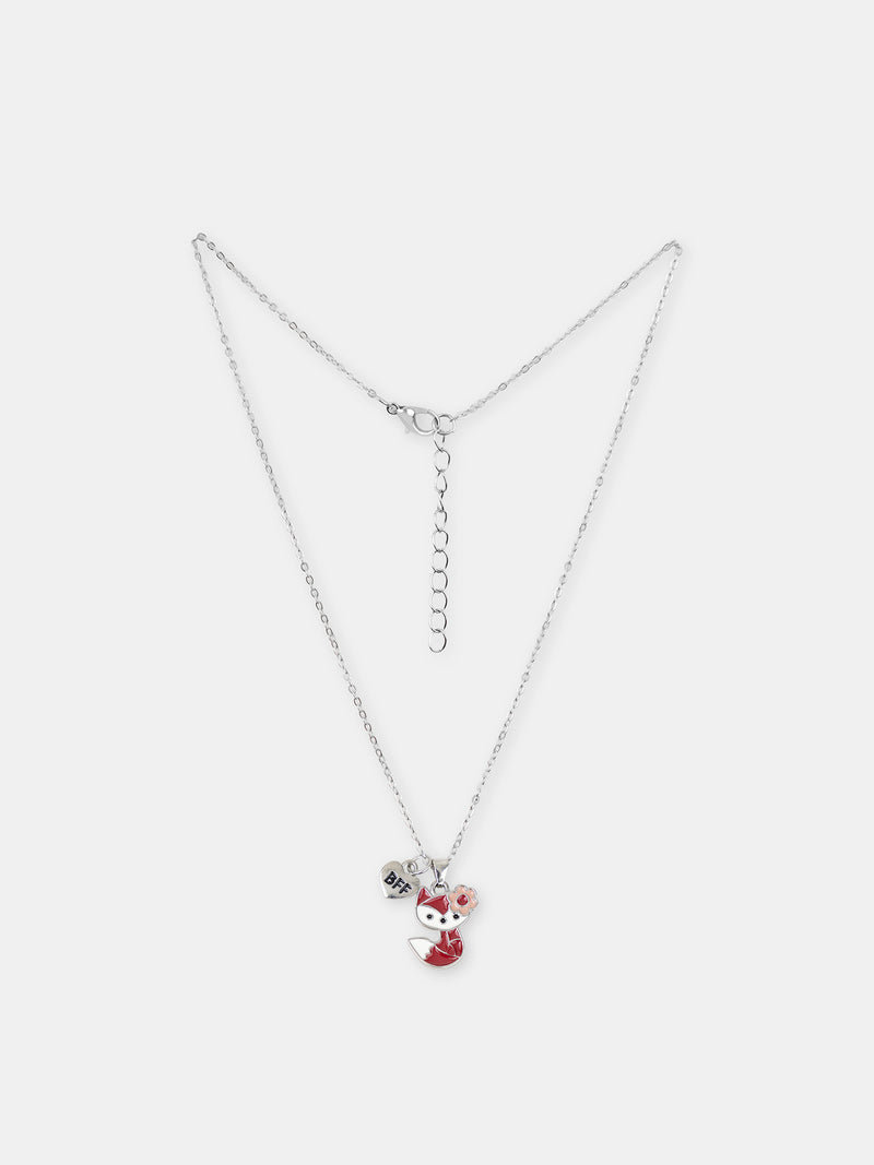 2 silberne Halsketten mit Fuchsanhängern für Mädchen