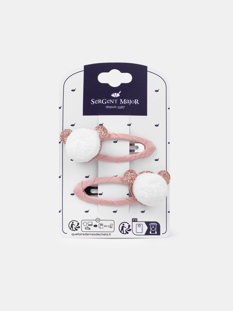 2 rosa Pompon Clips Bär für Mädchen