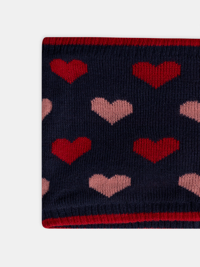 Dunkelblaue Strickschal mit Herzmotiv für Mädchen