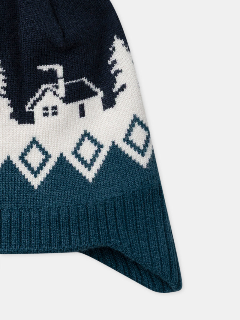 Jungenpomponmütze mit Jacquard-Muster