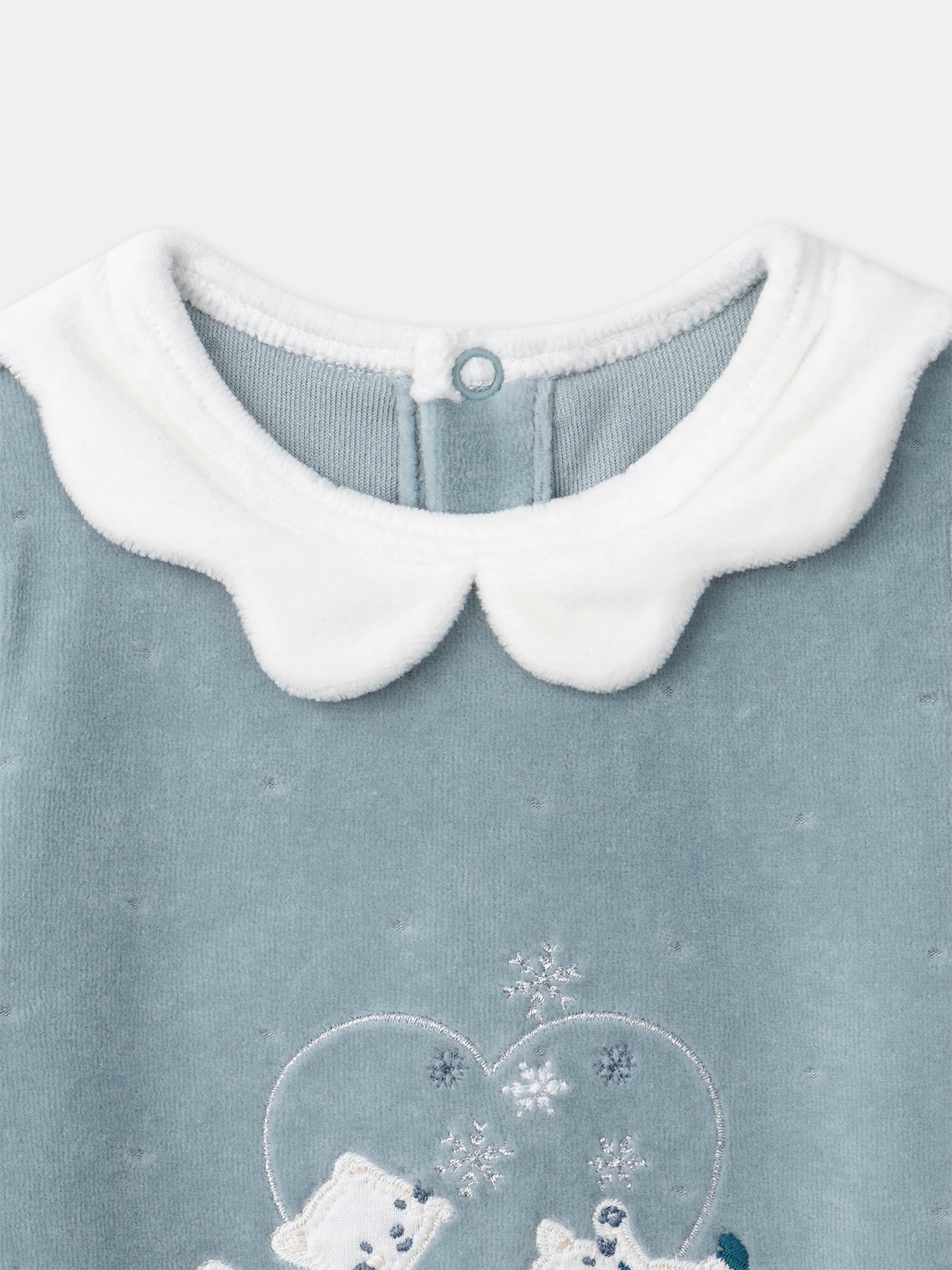 Grenouillère bleue en velours à broderies chats Bébé Fille