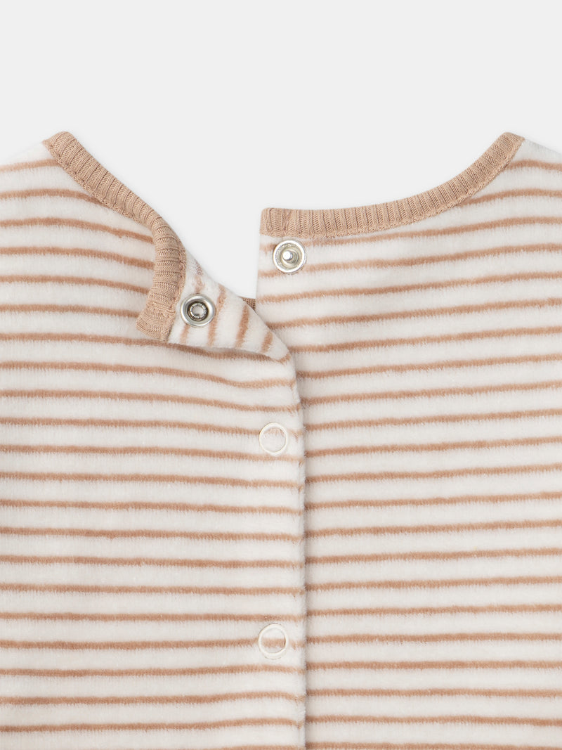 Cremefarbener Pyjama mit Streifen und Hase für Jungen