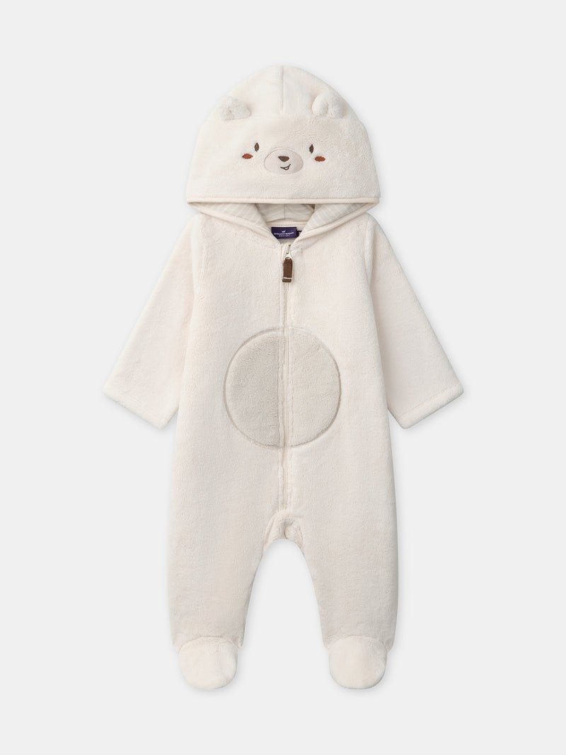 Ecru-Baby-Jungen-Haussanzug mit Bärenkapuze