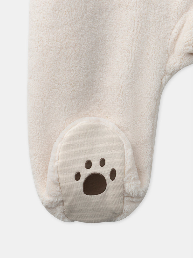Ecru-Baby-Jungen-Haussanzug mit Bärenkapuze