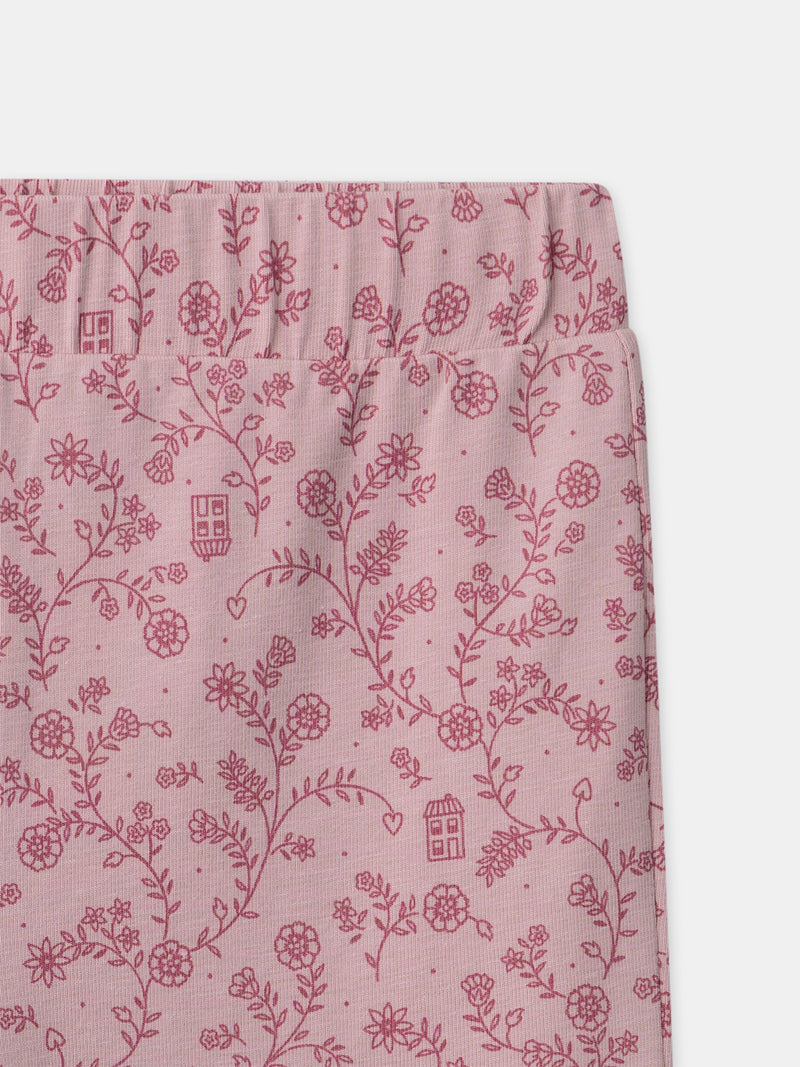 Dunkelrosa Velours-Pyjama mit floralem Druck für Mädchen