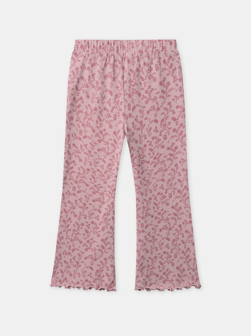 Dunkelrosa Velours-Pyjama mit floralem Druck für Mädchen