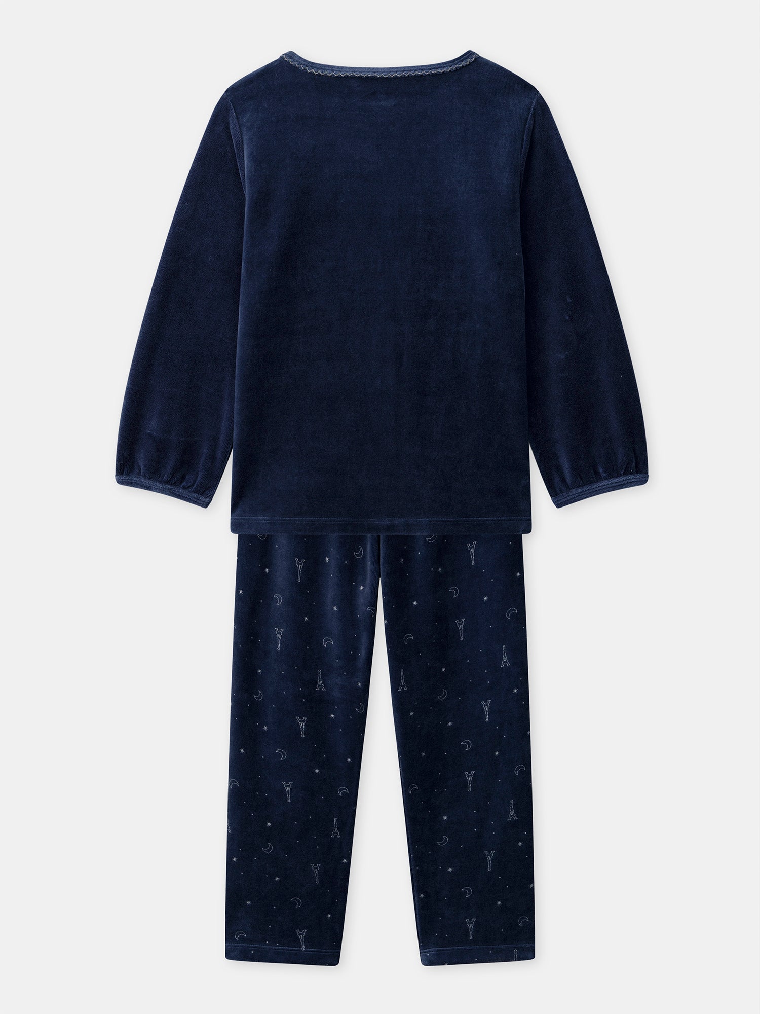 Pyjama bleu nuit en velours imprimé tour Eiffel Fille