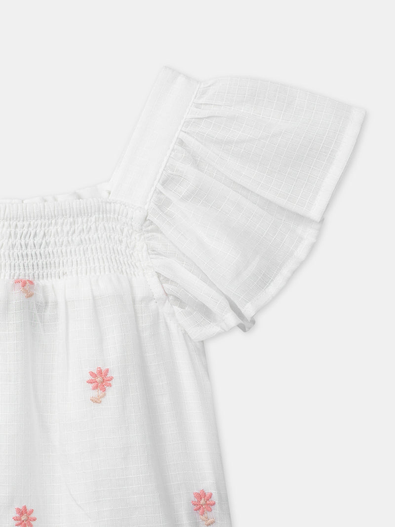 Ecru-Bluse mit Blumenstickerei für Babys Mädchen