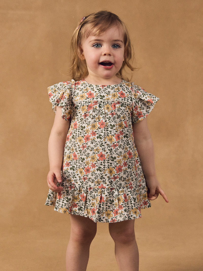 Kleid + Blumendruck-Bloomer für Baby-Mädchen