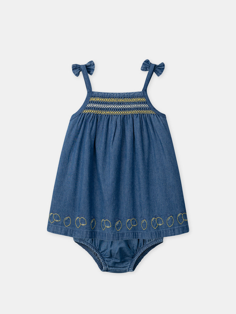 Denim-Kleid mit Zitronen-Stickereien für Baby-Mädchen