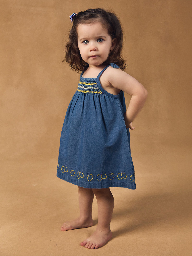 Robe denim à broderies citrons Bébé Fille