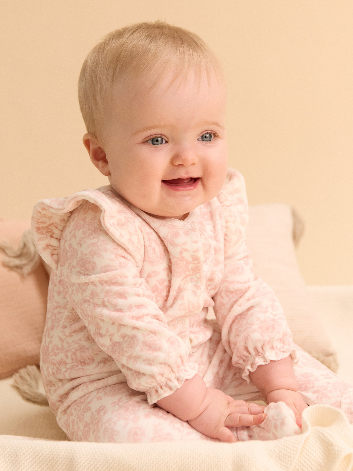 Grenouillère écru imprimé fleuri Naissance Fille