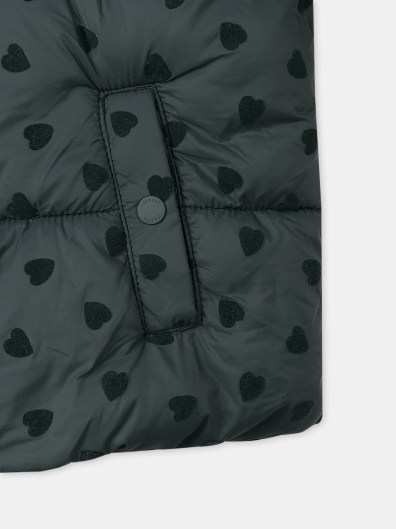 Dunkelgrüne Daunenjacke mit Herzdruck für Baby Mädchen