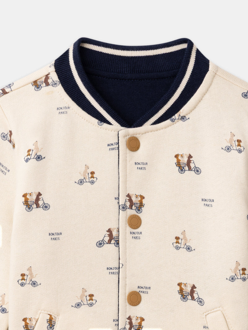 Teddy réversible bleu marine ou écru imprimé chiens Bébé Garçon
