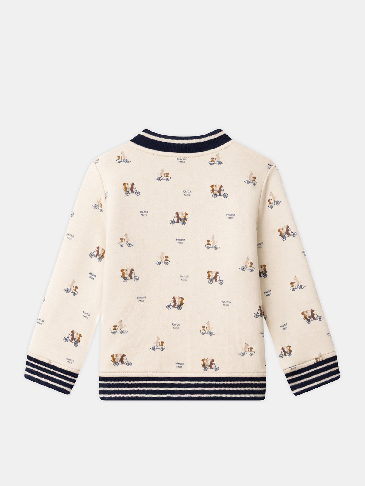 Reversibler Teddy in Marineblau oder Elfenbein mit Hundemuster für Baby Jungen