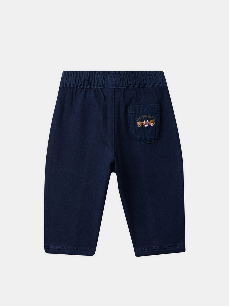 Pantalon bleu marine à broderie animaux Bébé Garçon