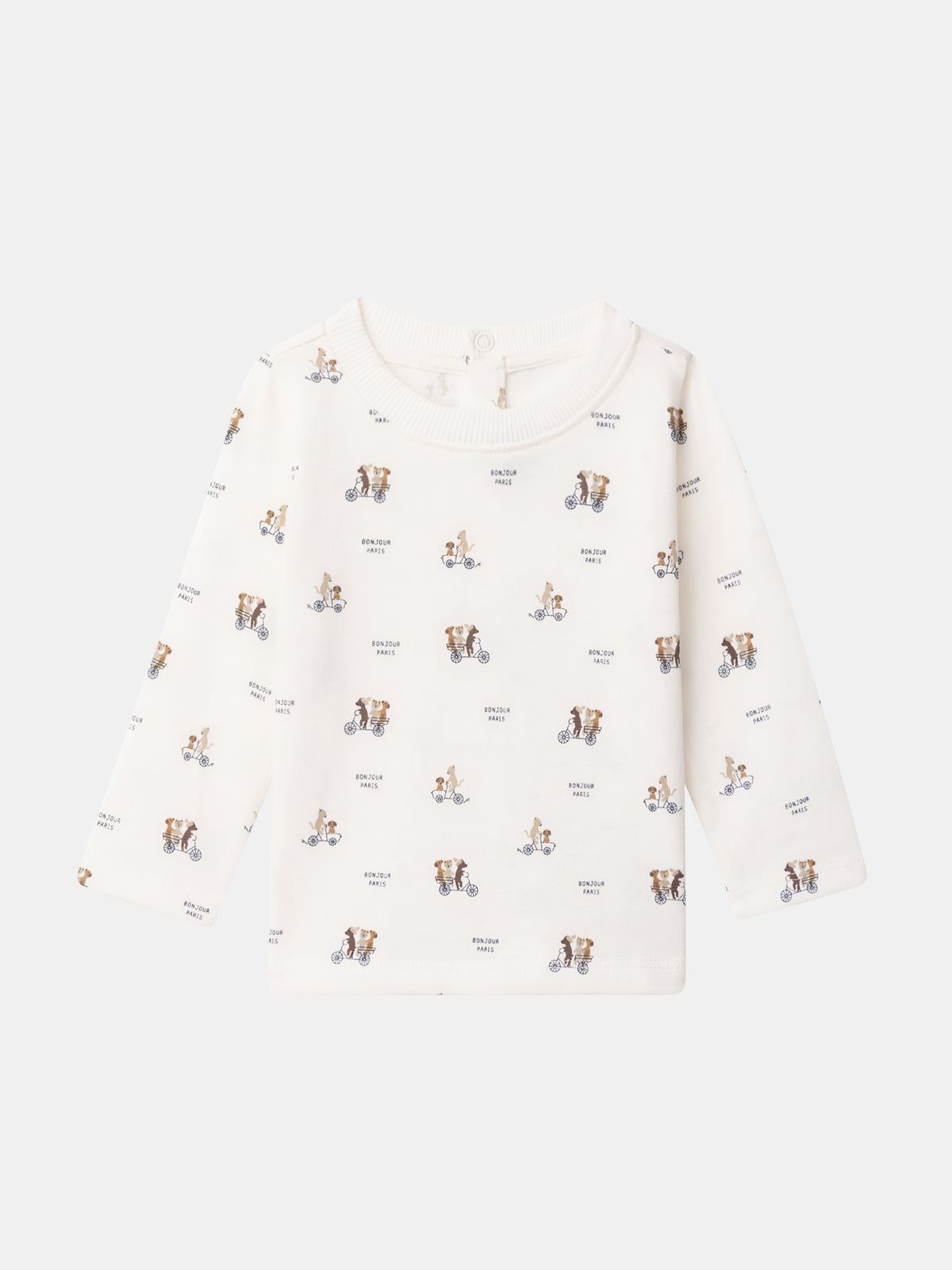 Ecru-T-Shirt mit Tierdruck und langen Ärmeln für Babys Jungen