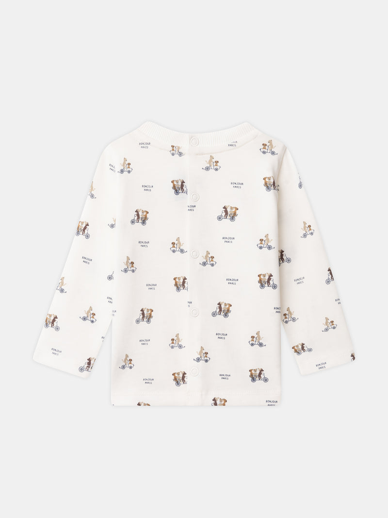 Ecru-T-Shirt mit Tierdruck und langen Ärmeln für Babys Jungen