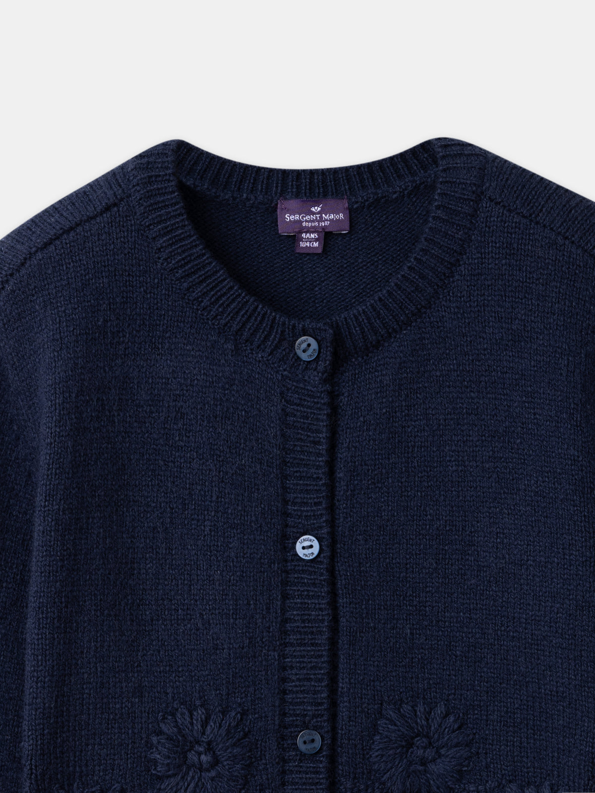 Cardigan bleu marine à broderies fleurs marguerite Fille